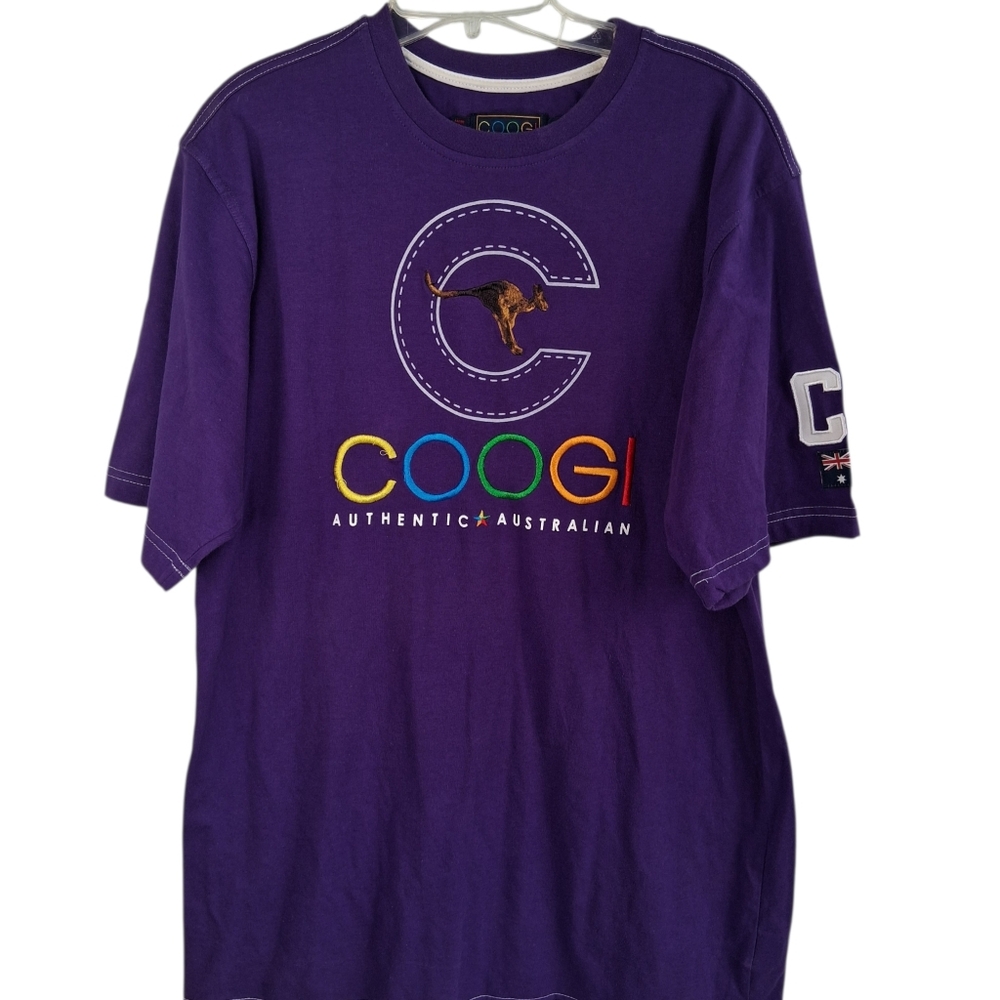 COOGI embroidered Short Sleeve Tee Shirt Mens Size L Purple